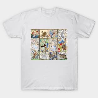 MEDIEVAL BESTIARY PLAYING MUSICAL INSTRUMENTS, MERMAIDS  AMONG FLOWERS AND FRUITS T-Shirt